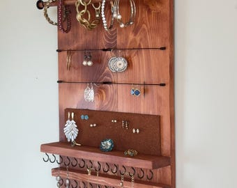 Jewelry Holder Wall Rack: Necklaces, Earrings, Bracelets (Triple Row Hooks)