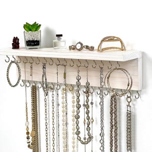 Jewelry Organizer Wall Mounted, Necklace Bracelet Holder, Rustic Cream