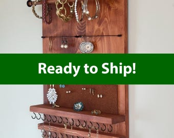 Jewelry Holder Wall Rack: Necklaces, Earrings, Bracelets (Triple Row Hooks)