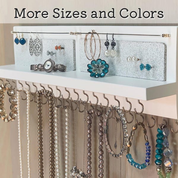 Handmade White Jewelry Organizer Wall Mount: Necklace, Earring, Bracelet Holder