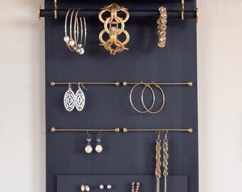 Wall Mount Large Matte Black Jewelry Organizer for Necklaces, Bracelets, Earrings