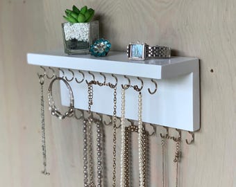 Jewelry Organizer Wall Mounted, Necklace Bracelet Holder, Solid White