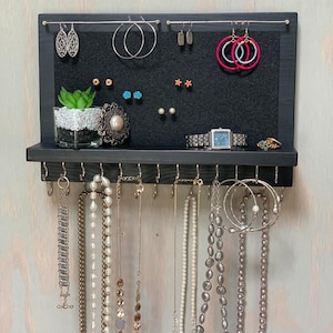Jewelry Organizer Wall Mounted, Necklace Bracelet Earring Holder, XL Rustic Black