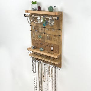 Space-Saving Vertical Jewelry Organizer Wall Mount Driftwood - Necklaces Bracelets Earrings Holder