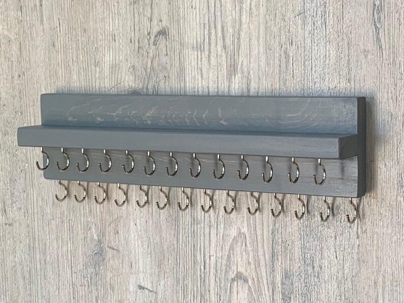 Jewelry Organizer Wall Mounted, Necklace Bracelet Holder, Rustic Gray image 4