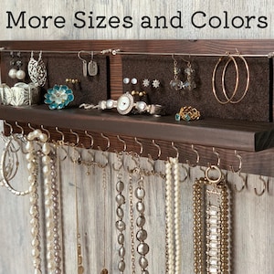 Rustic Dark Brown Jewelry Organizer Wall Mount: Necklace, Earring & Bracelet Holder