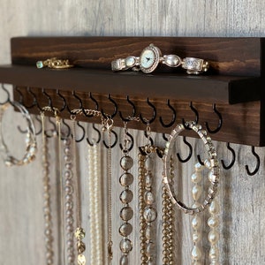Jewelry Organizer Wall Mounted, Necklace Bracelet Earring Holder, 14&quot; Rustic Dark Brown