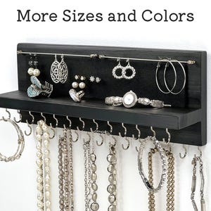 Jewelry Organizer Wall Mount | Necklace Holder | Earring Holder | Bracelet Holder | Rustic Black
