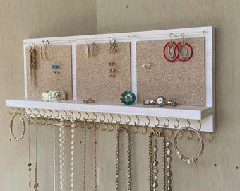 Jewelry Organizer Wall Mounted, Necklace Bracelet Earring Holder, XL Rustic Cream
