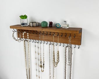 Jewelry Organizer Wall Mounted, Necklace Bracelet Holder, Walnut Brown