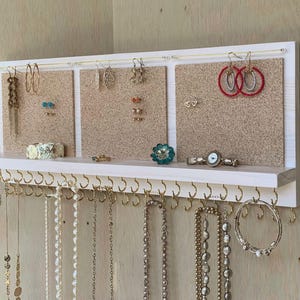 Jewelry Organizer Wall Mounted, Necklace Bracelet Earring Holder, XL Rustic Cream