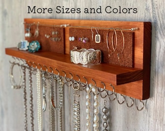 Rustic Cherry Jewelry Organizer Wall Mount: Necklace, Earring & Bracelet Holder