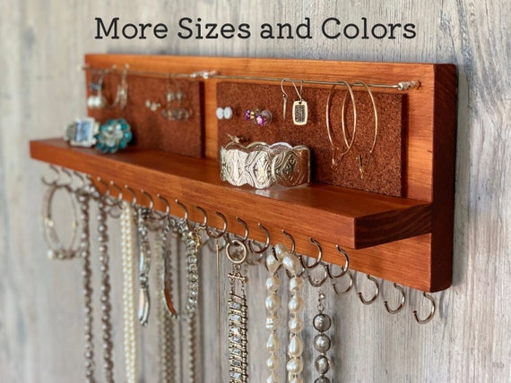Jewelry Organizer Necklace Holder | Wall Mounted Rustic Wood, Necklace