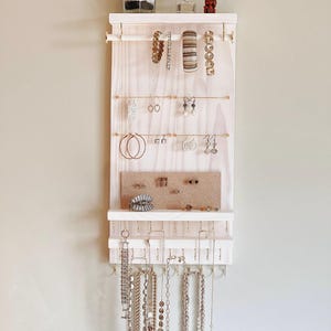 Space-Saving Vertical Jewelry Organizer Wall Mount Rustic Cream - Necklaces Bracelets Earrings Holder