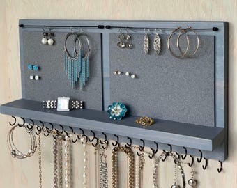 Schmuckhalter - An der Wand befestigt, XL Rustikal grau Halsketten Armbänder, Ohrringe
