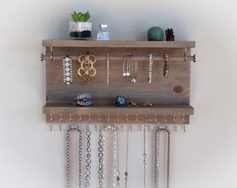 Wall-Mounted Jewelry Organizer, Warm Gray Wash (Necklace, Bracelet Holder)
