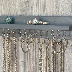 Jewelry Organizer Wall Mounted, Necklace Bracelet Holder, Rustic Gray image 2