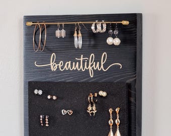 Jewelry Storage Rack: Personalized Wall Mount (Necklaces, Bracelets, Earrings)