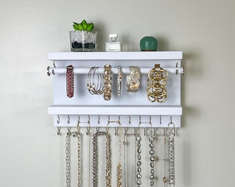 Wall-Mounted Jewelry Organizer, Solid White (Necklace, Bracelet Holder)