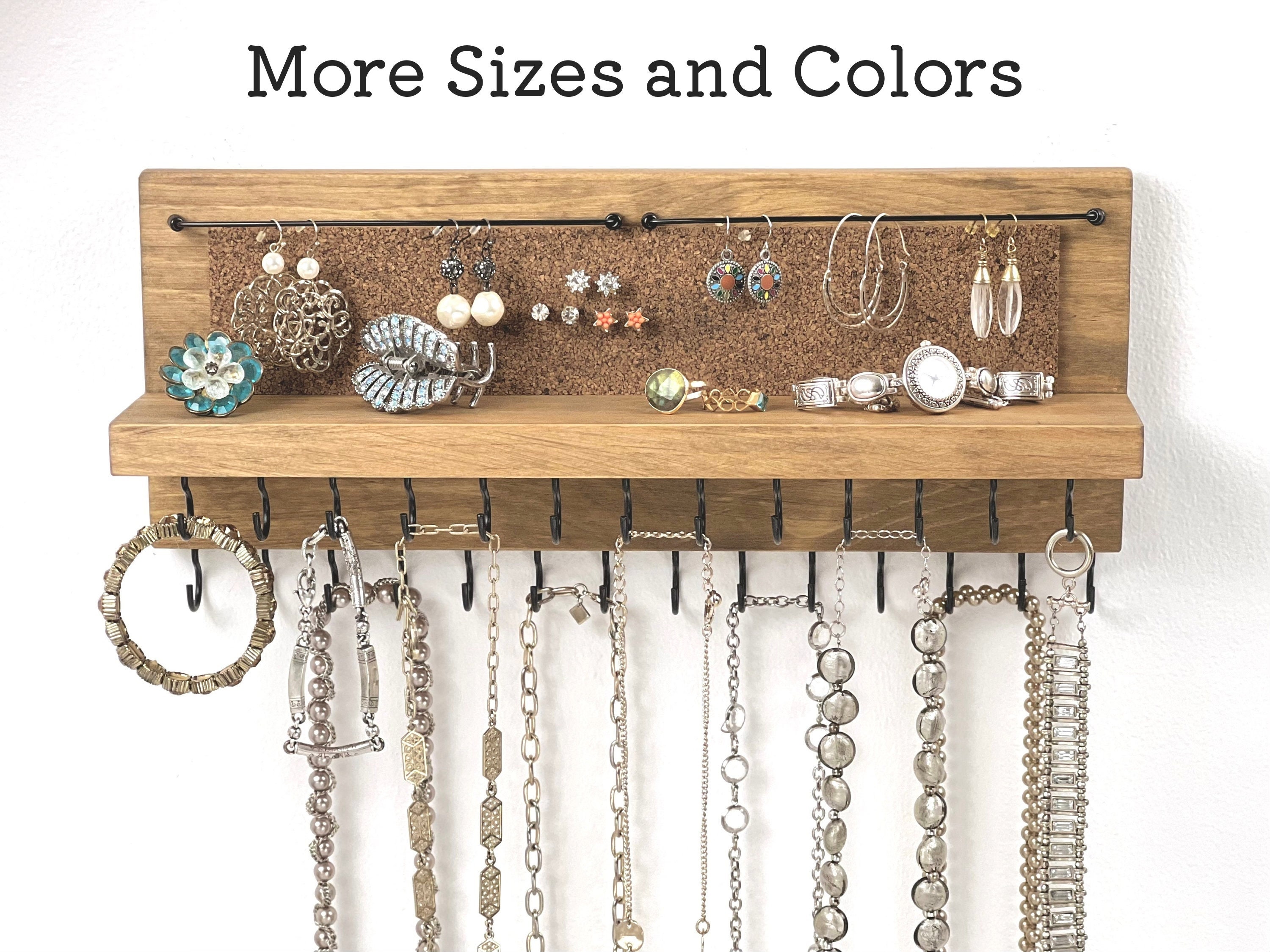 Rustic Jewelry Organizer – Wall Mounted Jewelry Holder with Removable  Bracelet Rod, Shelf and 16 Hooks – Perfect Earrings, Necklaces and  Bracelets
