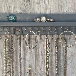 Jewelry Organizer Wall Mounted, Necklace Bracelet Holder, Rustic Gray image 3