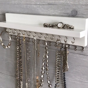 Jewelry Organizer Wall Mounted, Necklace Bracelet Holder, Solid White