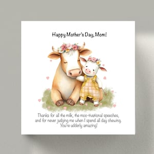 Happy Mother&#39;s Day Mum card - Funny Mother&#39;s Day Card - Cow Card - Moo-tivational Mum Card - Thank You Mum - Watercolor Card