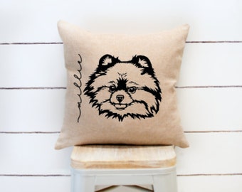 AD-PO90-CPW Black Pomeranian Dog Soft Velvet Feel Cushion Cover With Inner Pill