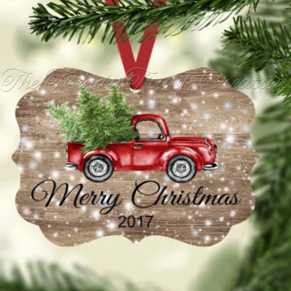 Personalized Christmas Ornament , Vintage Truck Ornament , family gifts, Christmas ornament , x mas ornament , Name ornament, Truck and tree