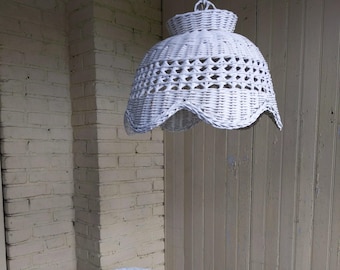 Vintage 70's Swag Hanging Rattan Basket Chain/Cord Lamp 15" MCM Retro Wicker