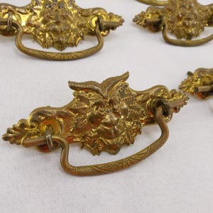 vtg Lion Drawer Handles Pulls Brass Set of 7 Green Man Gargoyle