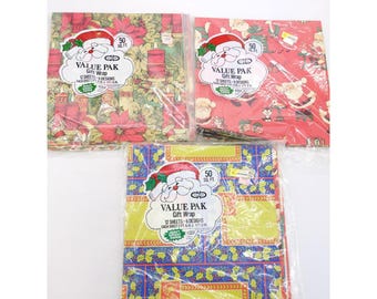 Cleo Vintage Christmas Gift Wrap Lot  Santa Poinsettia 6 Patterns 36 Sheets