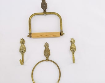 Vintage Brass Pineapple Bathroom Set Towel Ring Toilet Paper Holder Hooks