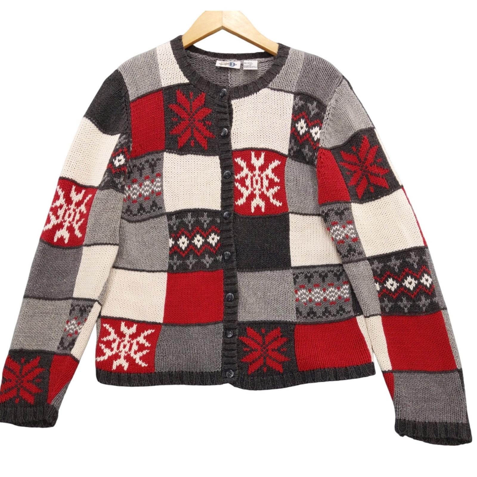 Pull Moche De Noël Vintage Paul Harris - Vert à Flocons, Taille M, Cardigan, Occasion