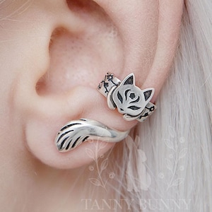 Orecchino giapponese a forma di gatto senza piercing, orecchino Kitsune, orecchino a forma di gatto