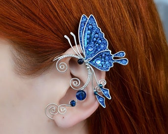 Blue butterfly ear cuff * Butterfly ear wrap * Fairy ear cuff