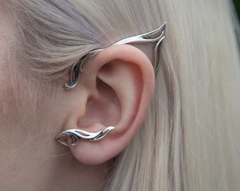 Elf ear cuff silver, Elven ear wrap no piercing, Fairy earring
