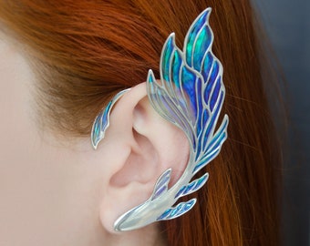 Fish earring jewelry, Pisces Ear cuff with piercing, mermaid earring