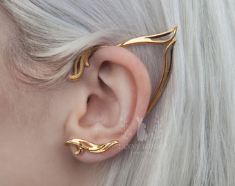 Elf ear cuff silver, gold plated 18K, Elven ear wrap no piercing, Fairy earring