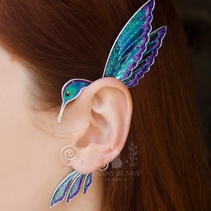 Humming bird ear cuff no piercing, hummingbird earring jewelry