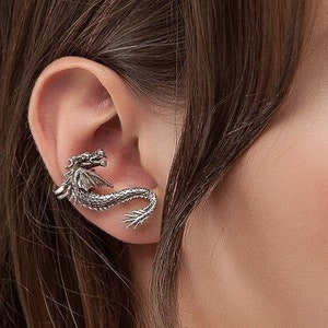 Drachen Ohrmanschette, Silber Drachen Ohrring, Knorpel Ohrmanschette kein Piercing