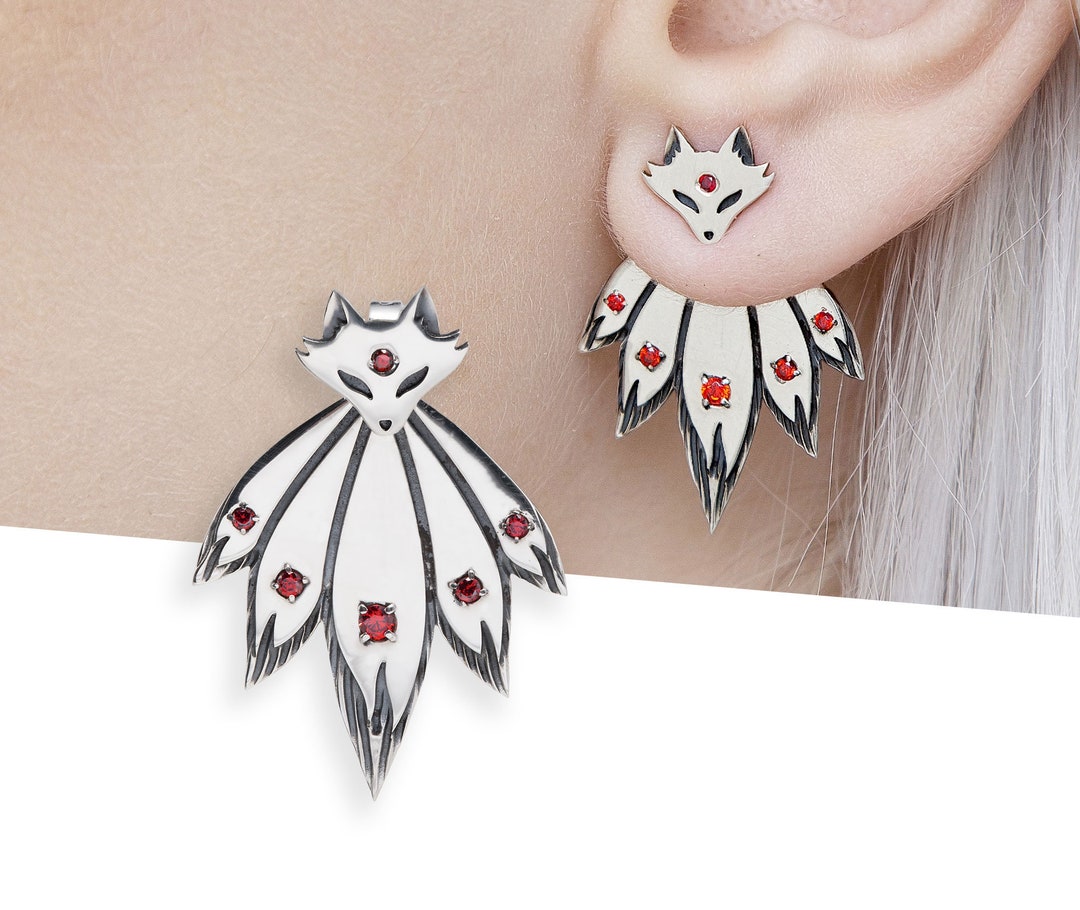 Japanese Fox Ear Jackets Kitsune Earrings Silver - Etsy