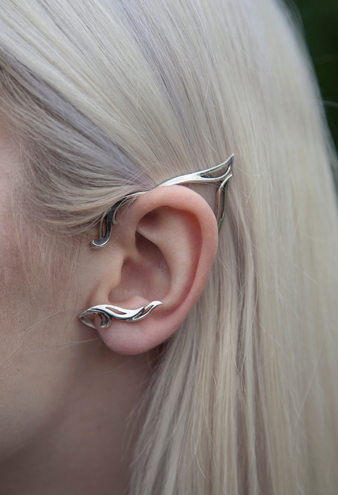 Elf ear cuff silver, Elven ear wrap no piercing, Fairy earring
