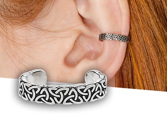 Celtic ear cuff no piercing, Shamrock ear cuff silver