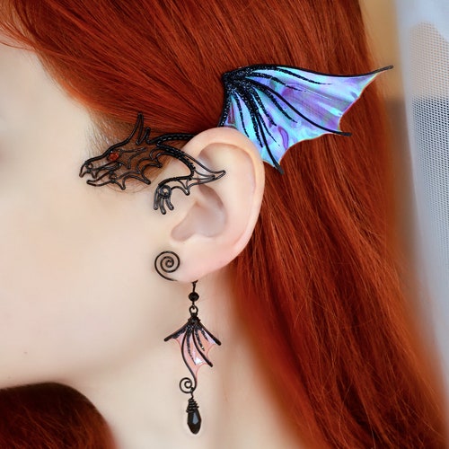 Dragon Ear Cuff Dangle Ear Wrap No Piercing Dragon Earring Etsy