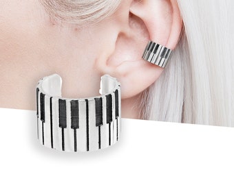 Unisex piano ear cuff no piercing, silver music earring