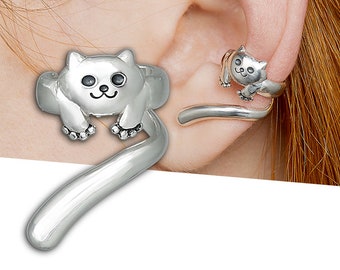 Cat ear cuff no piercing, Cat earring silver jewelry