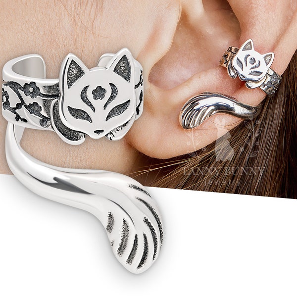 Japan cat ear cuff no piercing, Kitsune earcuff, cat earring