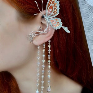 Butterfly ear cuff earring no piercing, fairy ear wrap White