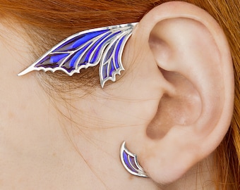 Fairy ear cuff no piercing, fairy wing ear wrap silver